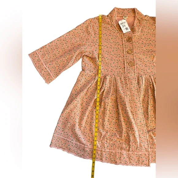 IVY JANE boho style pink long jacket floral chunky buttons pleated waist NWT - Picture 5 of 15